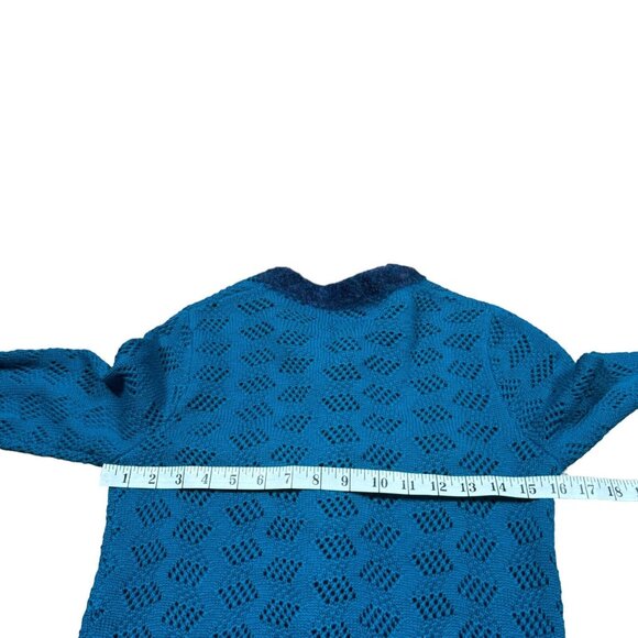 James Coviello for Anna Sui Wool Blend Sweater Cardigan in Teal Blue Women's P S - Picture 9 of 10